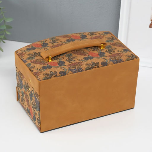 Шкатулка для украшений «Пальмовые листья», искусственная кожа, пробка, 16.5×22.5×13.5 см