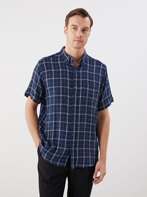 Regular Fit K?sa Kollu Ekose Poplin Erkek G?mlek