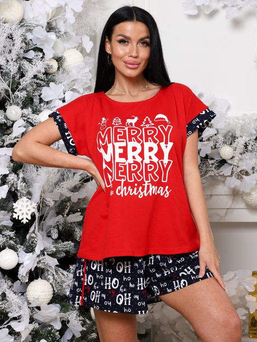 363 ПИЖАМА ЖЕНСКАЯ (шорты) (Красный/тёмно-синий) - А-дина фото 3