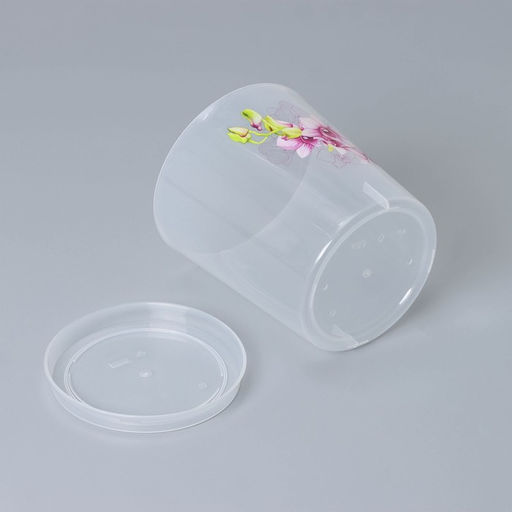 Горшок для орхидей с поддоном, 1.8 л, пластиковый, прозрачный, МИКС