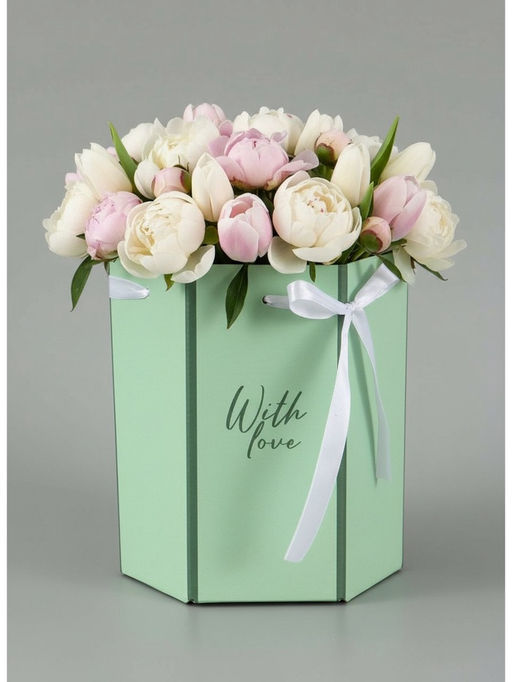 Цена за 2 шт. Коробка - переноска подарочная для цветов «С любовью», 17×14.8×19.5 см, шестигранник