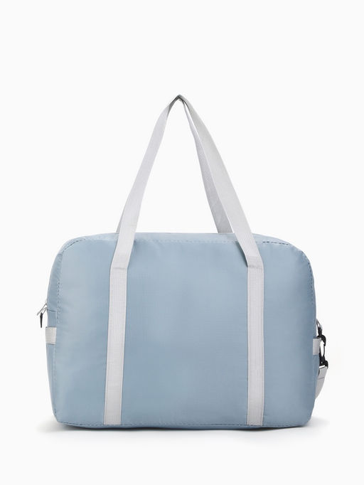 Сумка дорожная на молнии, 3 наружных кармана, держатель для чемодана, длинный ремень, голубая