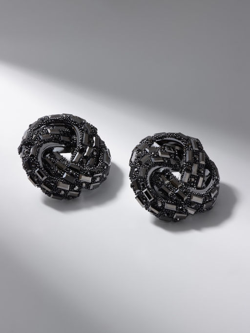 Серьги со стразами QF Блеск переплетение, серые в серебре