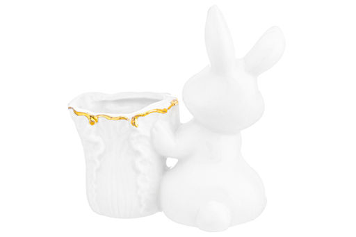 Вазочка п/зубочистки 8*4*8,5 см "Кролик с капустой" белая с золотом