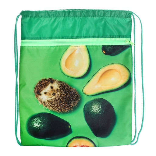 Мешок для обуви с карманом 420 х 340 мм, Calligrata МСО-7С, (мягкий полиэстер, плотность 210D), Ежик с Авокадо зеленое  фото 2