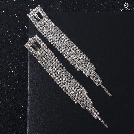 Серьги висячие со стразами «Голливуд» ромб полый, цвет белый в серебре, 7,5см