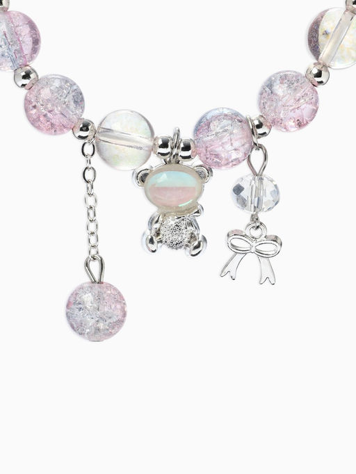 Браслет с подвесками "Сахарный" мишка, шар №10/8, цвет розово-синий в серебре