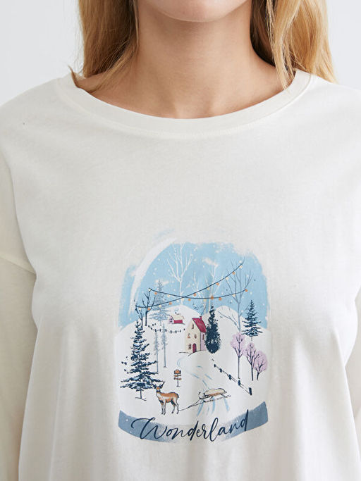 Bisiklet Yaka Y?lba?? Temal? Kad?n Pijama Tak?m?