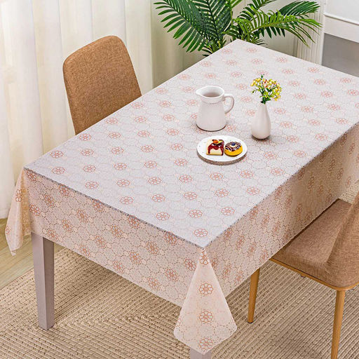 "LACE" Скатерть ажурная ПВХ "Елецкое кружево" 180х137см, длина стола до 140см, на 6 персон, бежевый фон, бежевое тиснение, матовая, на пленке, т.м. Домашняя мода (Китай)