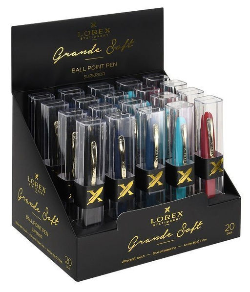 Ручка шариковая подарочная LOREX Grande Soft синий 0,7 мм корпус пласт. ultra-soft touch ассорти металл пласт.футл.