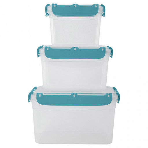 Контейнер с защелками пластмассовый Bergen 2,4л, 1,3л, 0,7л, голубой океан, набор 3шт (Россия) - Домашняя мода фото 2