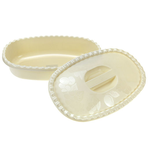 Миска пластмассовая 2,7л, 31х19х8см, с крышкой, белый ротанг (Россия)