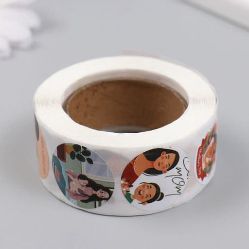 Наклейка бумага День матери, d=2.5 см, 500 шт., в рулоне