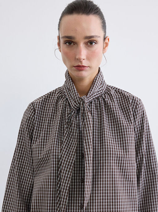 Bebe Yaka Ekose Oversize Kad?n G?mlek Tunik