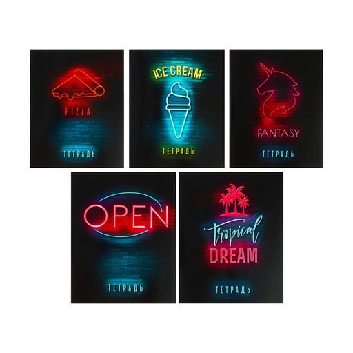 Комплект тетрадей из 5 шт, 36 листов, клетка, Неон, обложка мелованный картон, блок офсет - Calligrata фото 7
