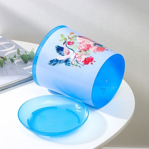 Горшок для цветов с поддоном Доляна «Танец журавлей», 1.6 л, d=14 см, h=15.5 см, цвет голубой