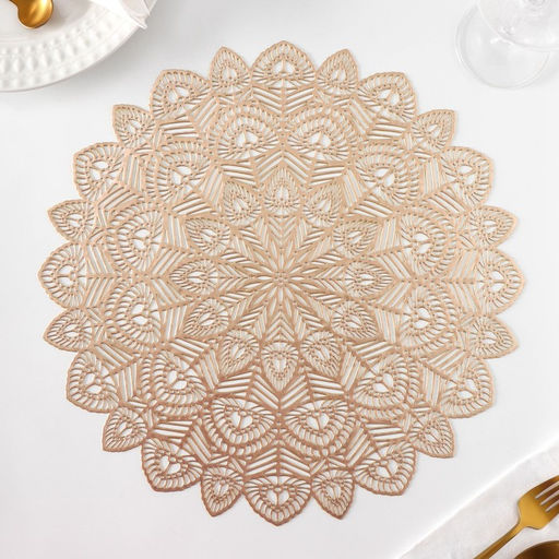 Салфетки сервировочные на стол Доляна Цунами, d=38 см, 4 шт., золотые  фото 2