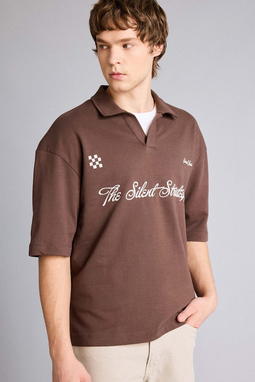 Loose F_t Slogan Bask_l_ Sweatshirt Kuma__ Polo Yaka Ti__rt - Defacto фото 3