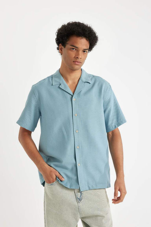 Рубашка обычного кроя с открытым воротником и короткими рукавами - Defacto фото 4