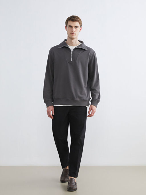 Fermuarl? Dik Yaka Erkek Sweatshirt