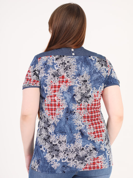 Футболка СИМАН с цветами и принтом клетка - Almond фото 3