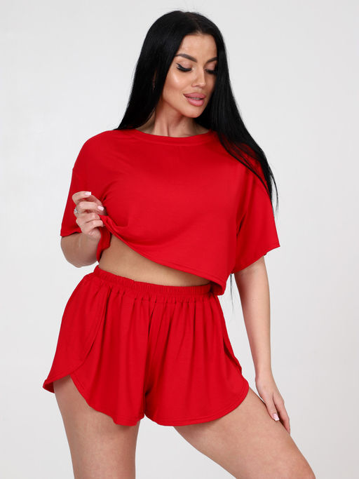 674 ПИЖАМА ЖЕНСКАЯ (шорты) (Красный) - А-дина фото 4