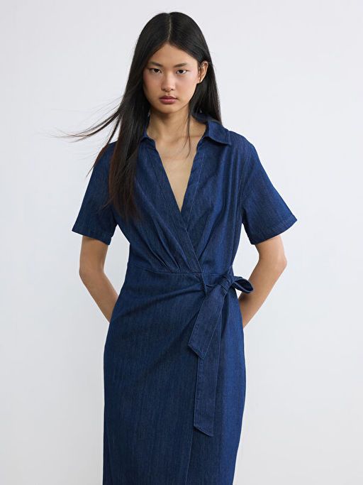 G?mlek Yaka Ku?akl? Jean Elbise