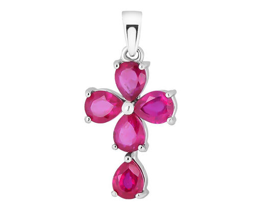 Подвеска, 5 рубин корунд груша 4х5 мм, Эдем