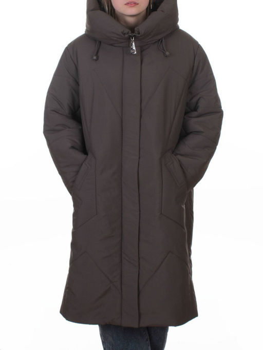 A618 GRAY/BROWN Пальто зимнее женское (верблюжья шерсть, 120 гр. холлофайбер)
