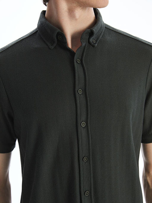 Regular Fit K?sa Kollu Desenli Poplin Erkek G?mlek