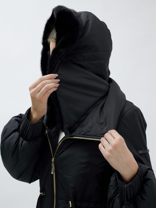 Пальто зимнее женское стильное с норкой люкс класса черного цвета 8628Ch - Mtforce фото 8