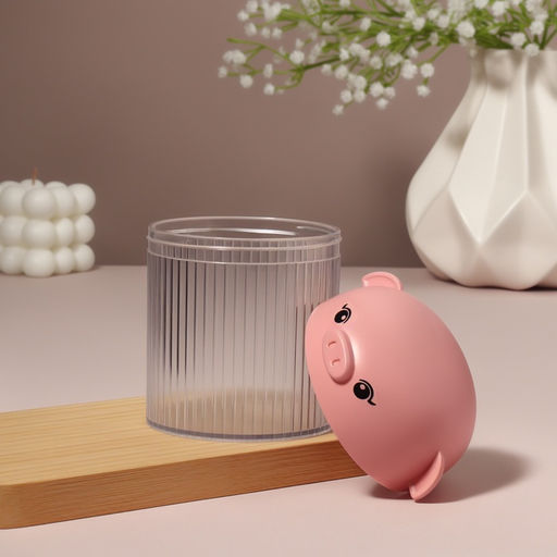 Цена за 2 шт. Органайзер для ватных палочек «Хрюшка», с крышкой, d=7.7×10.3 см, розовый, прозрачный