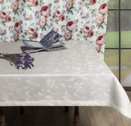 Арт. 13005/2/PВ/170, НЕЗАБУДКА, цвет ЭКРЮ (СЛИВКИ), тефлоновая пропитка, ГОТОВЫЕ СКАТЕРТИ ширина 160 см x высота 120 см