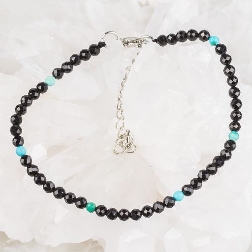 Браслет из черной Шпинели и Бирюзы огранка 19 см +