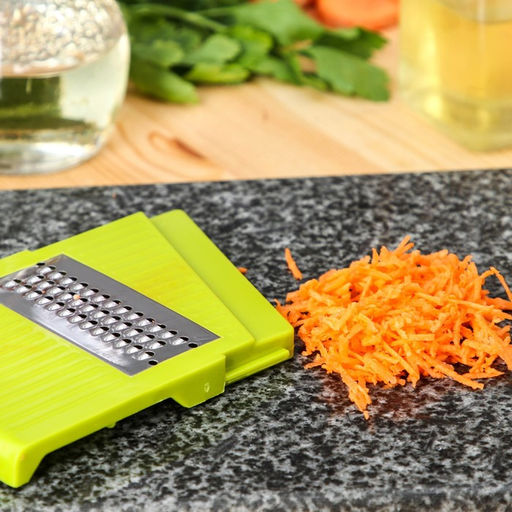 Овощерезка - шинковка со сменными насадками и контейнером Доляна Fresh Cook, 6 насадок, 14×12.5×38.1 см, белая, зелёная