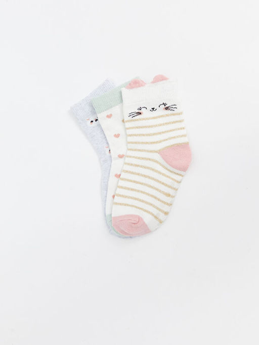 Bask?l? K?z Bebek Soket ?orap 3l?