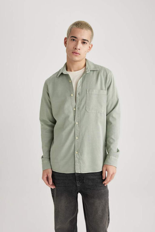 Хлопковая рубашка с длинными рукавами и воротником поло стандартного кроя - Defacto фото 8