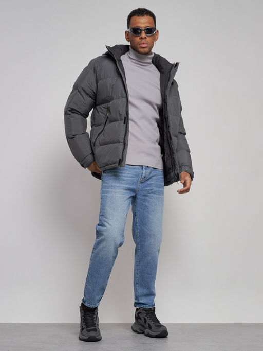 Куртка спортивная болоньевая мужская зимняя с капюшоном серого цвета 3111Sr - Wonderrman фото 13