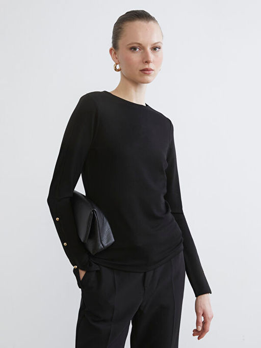 Bisiklet Yaka Fitilli Kad?n Ti??rt