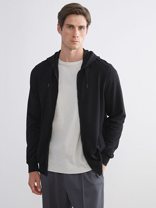 Kap??onlu Basic Erkek Fermuarl? Sweatshirt