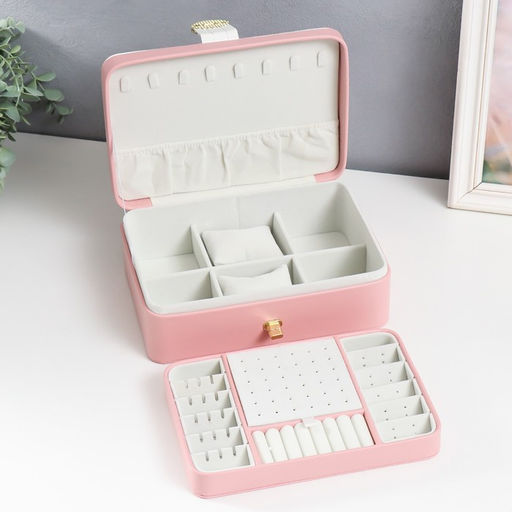 Шкатулка для украшений «С пряжкой», с зеркалом, искусственная кожа, розовая, 24×18.5×9 см