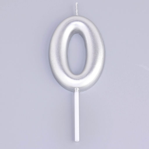Свеча в торт «Европейская», цифра 0, 6 см, серебро