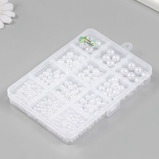 Бусины в шкатулке «Белый перламутр», 12 делений, 10×13.5×1.8 см