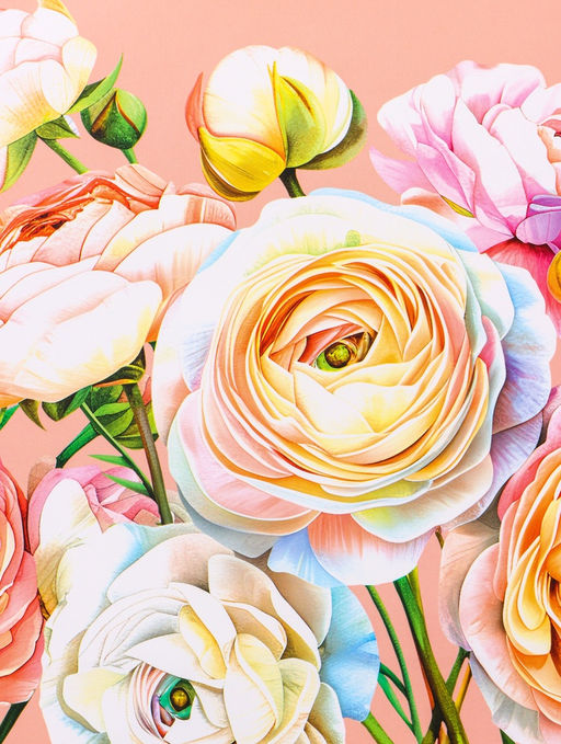 Цена за 2 шт. Пакет подарочный ламинированный вертикальный Цветочная роспись, 18?22.3?10 см