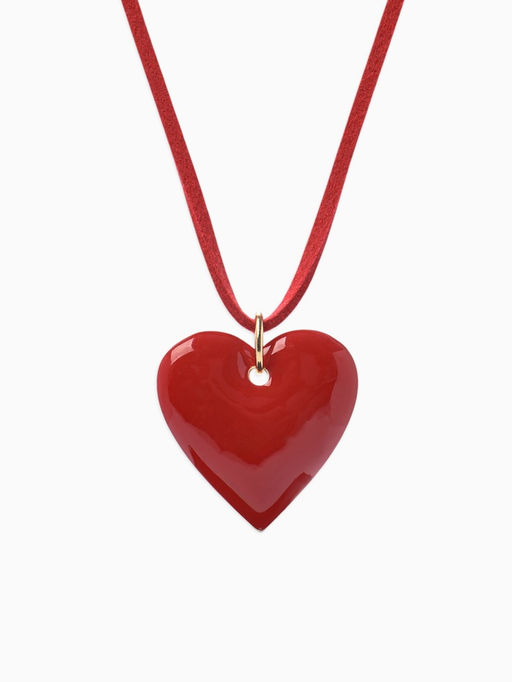 Чокер на нити с кулоном "Сердце" L=150см, цвет красный в золоте