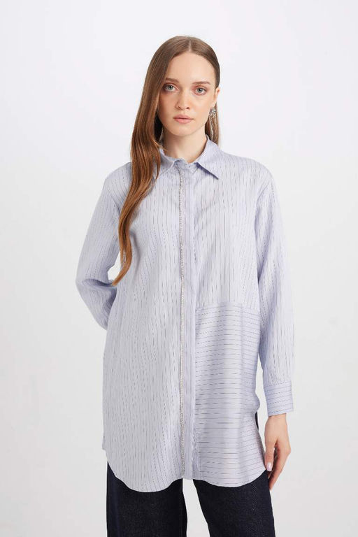 Рубашка-туника с длинными рукавами Relax Fit - Defacto фото 3