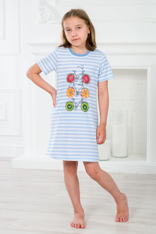 Ночная сорочка детская из кулирки с коротким рукавом Fruits&bikes голубой - Амадэль фото 8