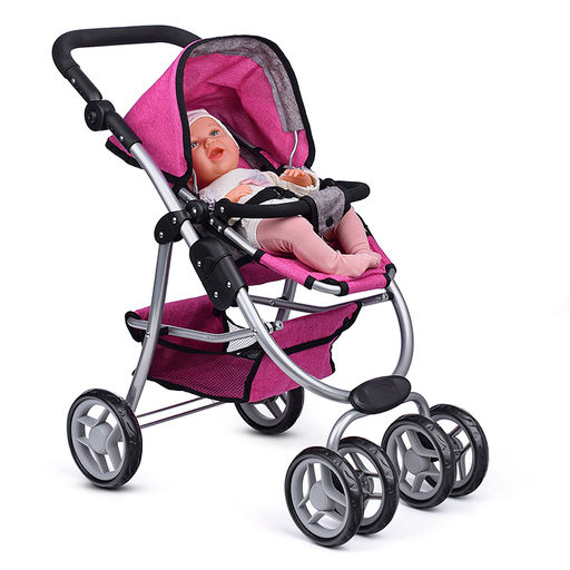 Коляска-трансформер для кукол, металлическая, регулируемая ручка, с корзиной, цвет зеленый, в пакете