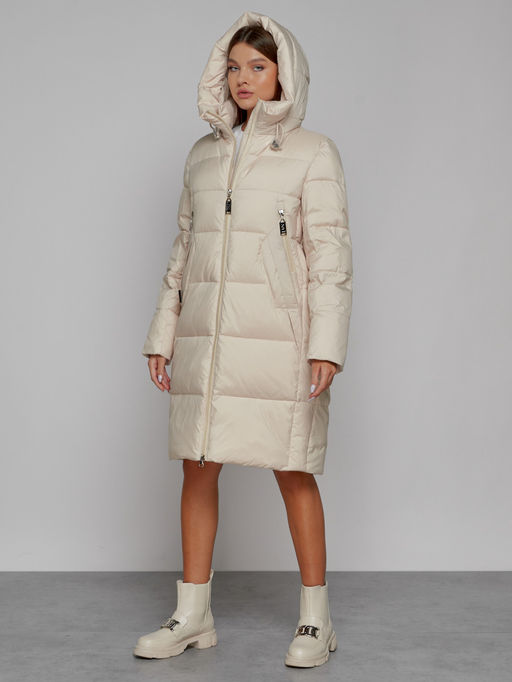 Пальто утепленное с капюшоном зимнее женское бежевого цвета 51155B - MaxRita фото 7