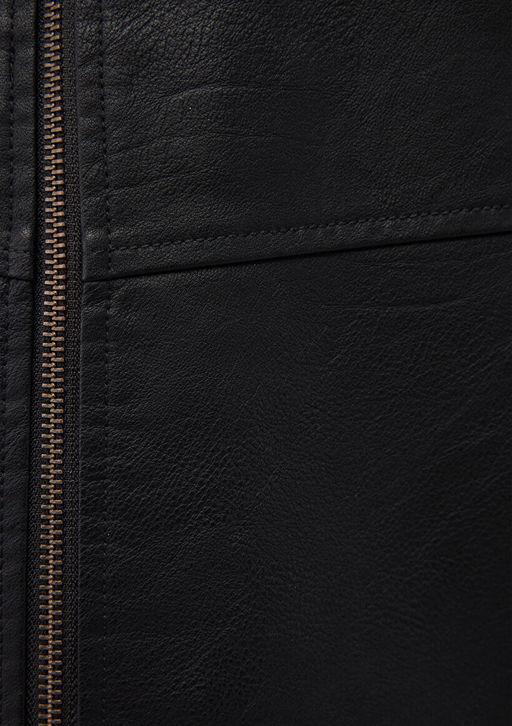 Dik Yaka Siyah Suni Deri Ceket - Mavi фото 7